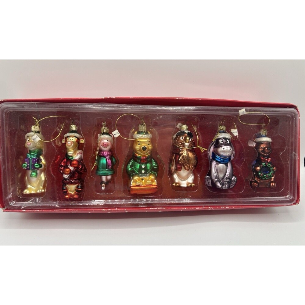 Vintage Blown Glass Disney Winnie The Pooh Friends Christmas Ornaments Set Of 7